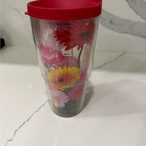 Floral Tumbler with Red Lid
